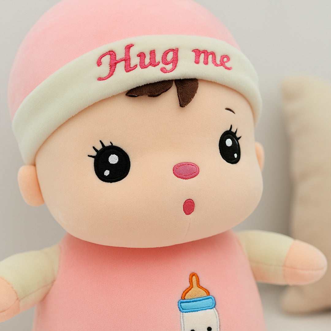 Hug Me Baby Plush Doll – Soft Toy with Cap & Bottle Design | Love Craft Gifts