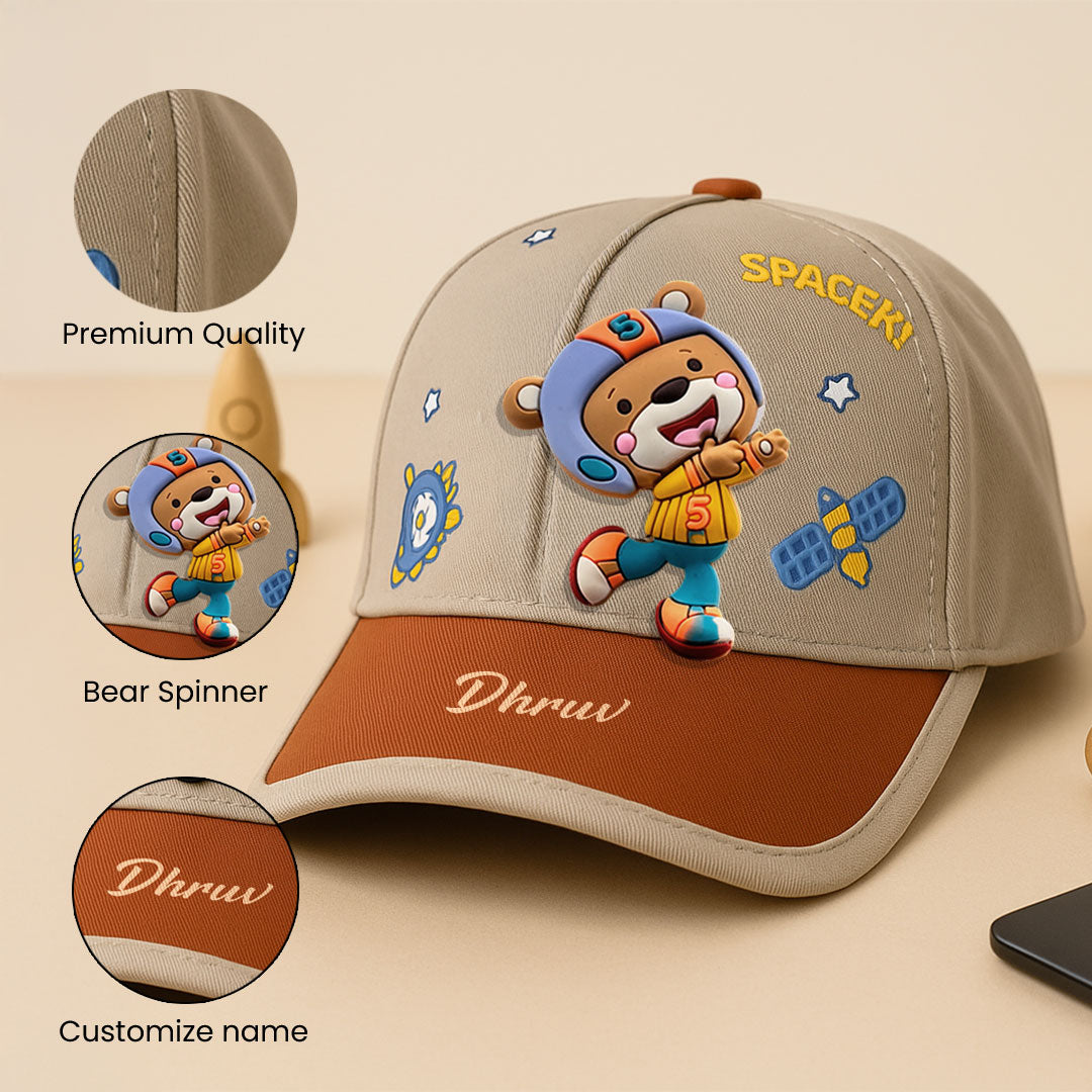 Custom Name Kids Cap with Frog Spinner – Playful Cartoon Hat for Toddlers | Love Craft Gifts
