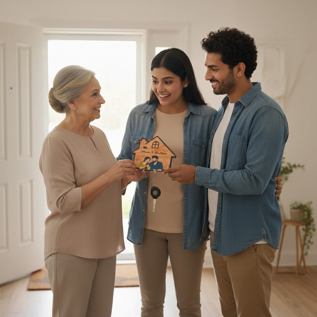 Personalized Wooden Couple Key Holder – 6x6” | Custom Names & Cartoon Art | Love Craft Gifts