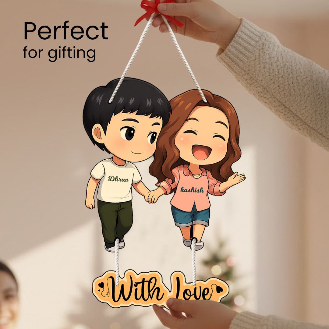Customized Couple Cartoon Wall Hanging (11x16") | Love Craft Gifts