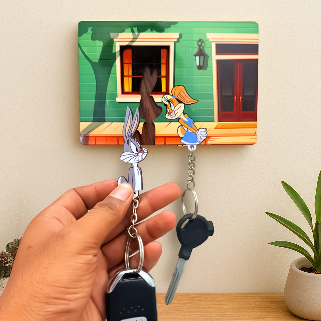 Couple Cartoon Key Holder | MDF Wall Hanging with Hooks | Love Craft Gifts