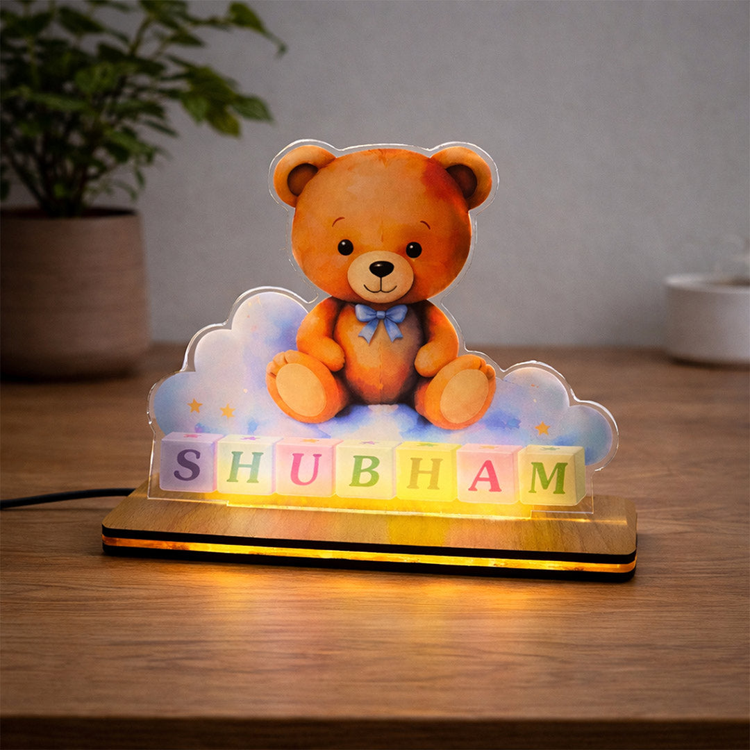 Personalized Teddy Name LED Acrylic Lamp – Custom Kids Night Light (7x5 Inch) | Love Craft Gifts