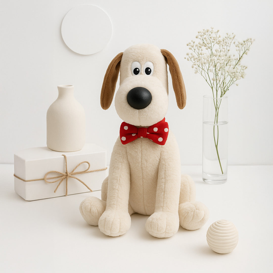 Custom Dog Plush Toy with Red Polka Bow – Soft Stuffed Animal | Love Craft Gifts
