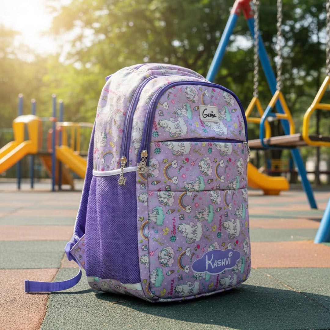 Personalized Kids Backpack With Name – Purple Unicorn Print School Bag for Girls