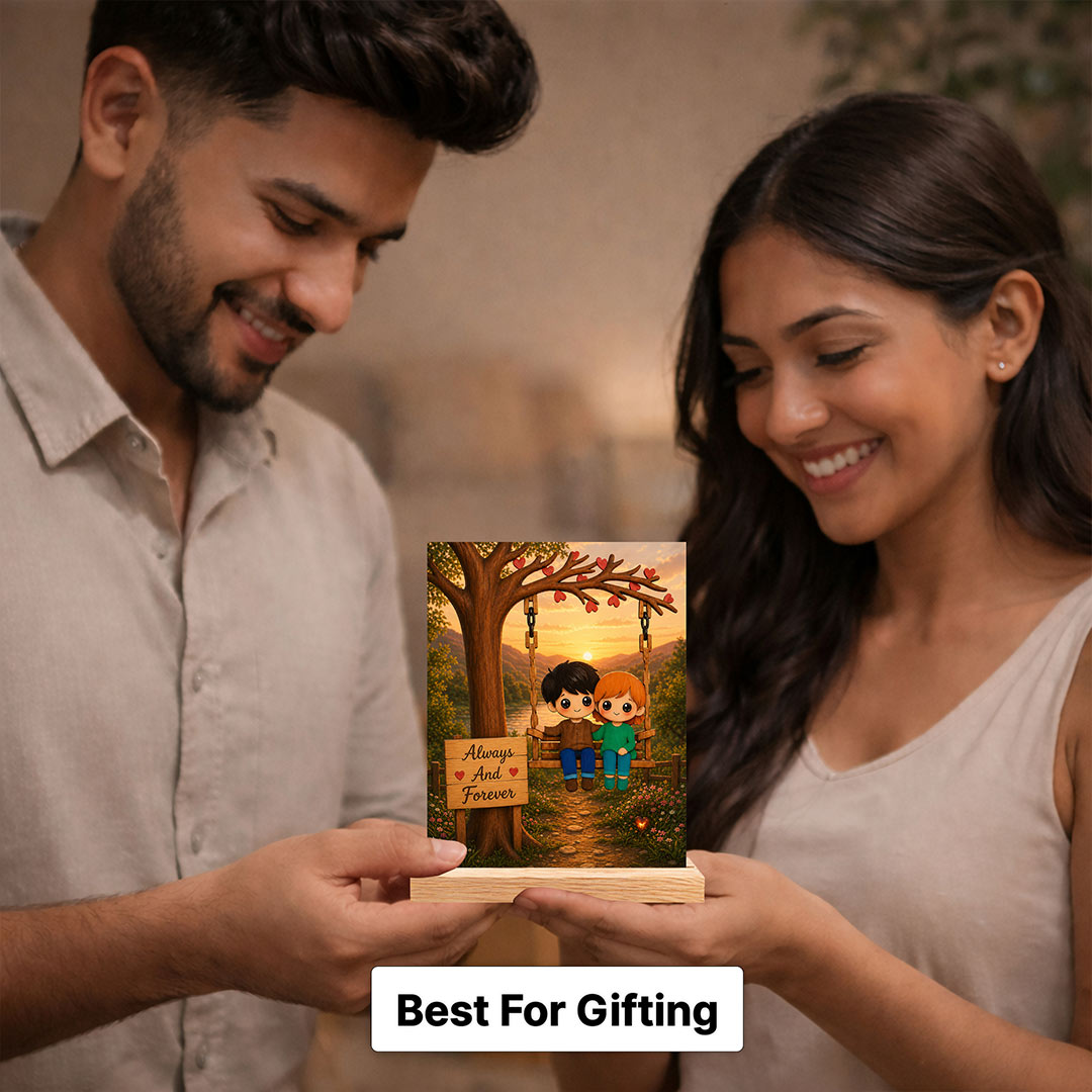 Personalized 6x7.5" Always & Forever Romantic Couple Wooden Table Top Gift | Love Craft Gifts™