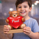 Personalized Teddy Bear Heart Wooden Stand with Name – Custom Cute Table Top Gift (7x7 Inch) | Love Craft Gifts