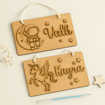 DIY Wooden Nameplate for Kids – Astronaut & Unicorn (4x8")| Love Craft Gifts