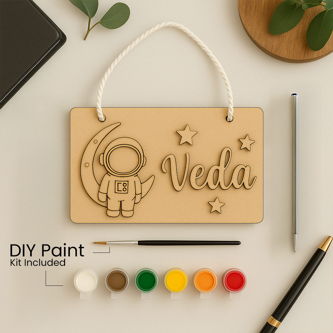 DIY Wooden Nameplate for Kids – Astronaut & Unicorn (4x8") | Love Craft Gifts