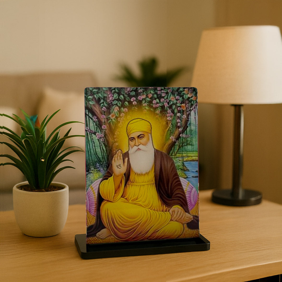 Guru Nanak Dev Ji Acrylic Car Dashboard Frame – UV Printed 4×6 Inch Spiritual Dashboard Decor