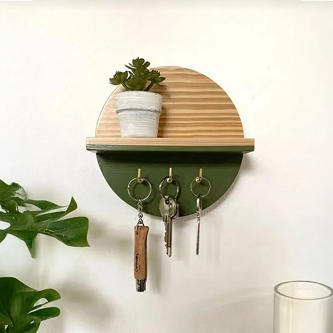 Decorative Wooden Wall Key Holder with Shelf | Modern Home Entry Organizer | Love Craft Gifts