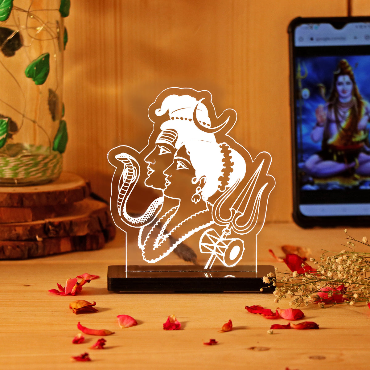 Shiv Parvati LED Car Dashboard Lamp – Premium Acrylic Mahadev Mata Parvati Dashboard Light for Car Interior Decor, Spiritual Gift for Home, Office & Vehicle | LoveCraftGifts™