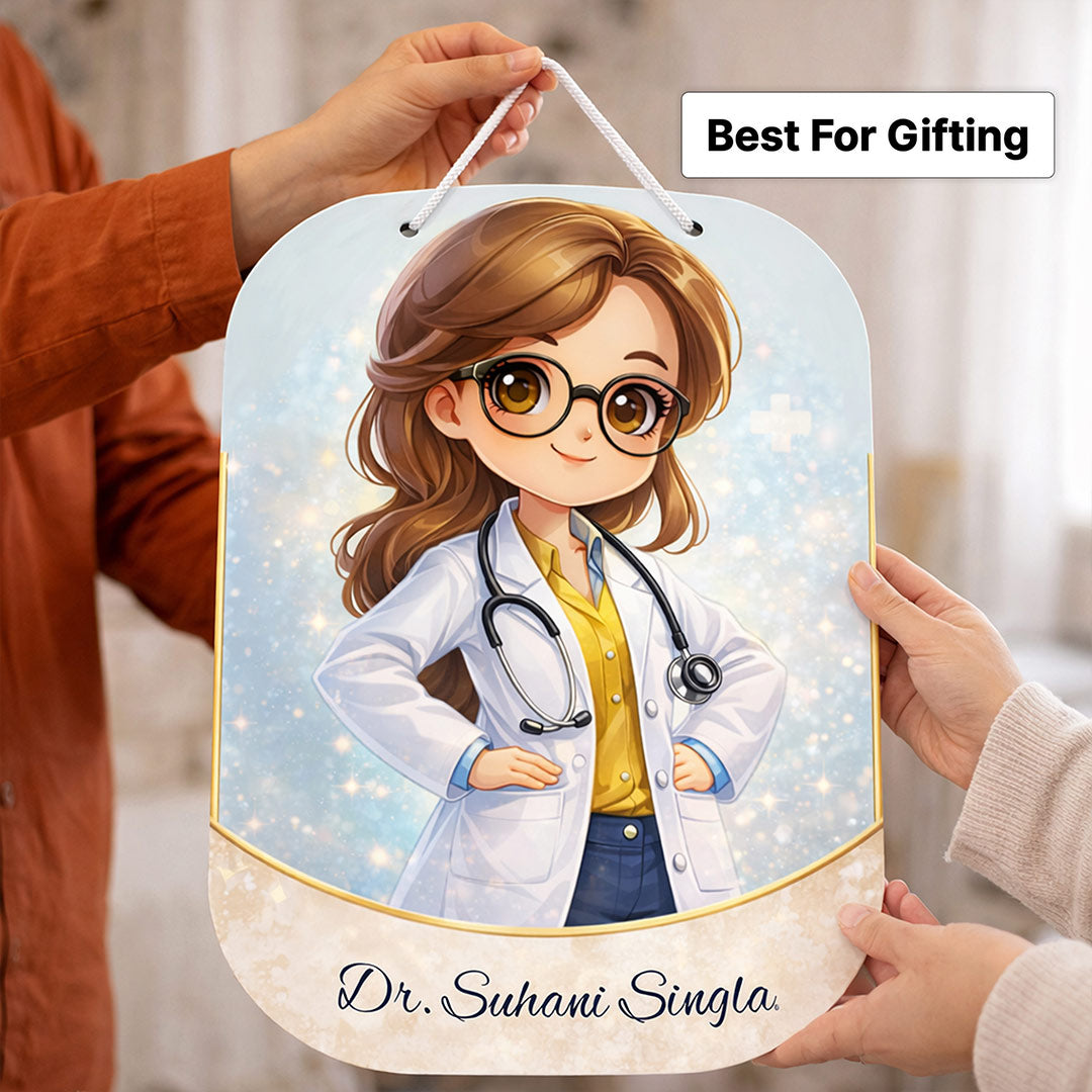 Personalized Doctor Name Wall Hanging Board – Custom Cartoon Doctor Cabin Door Sign (11x7 Inch) | Love Craft Gifts