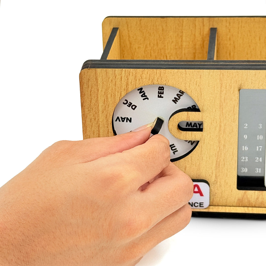 Personalized Wooden Perpetual Desk Calendar with Rotating Date Display | 8x3.5 Inch | Love Craft Gifts