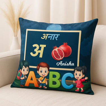 Kids ABC & Hindi Learning Personalized Cushion (10x10) | Love Craft Gifts