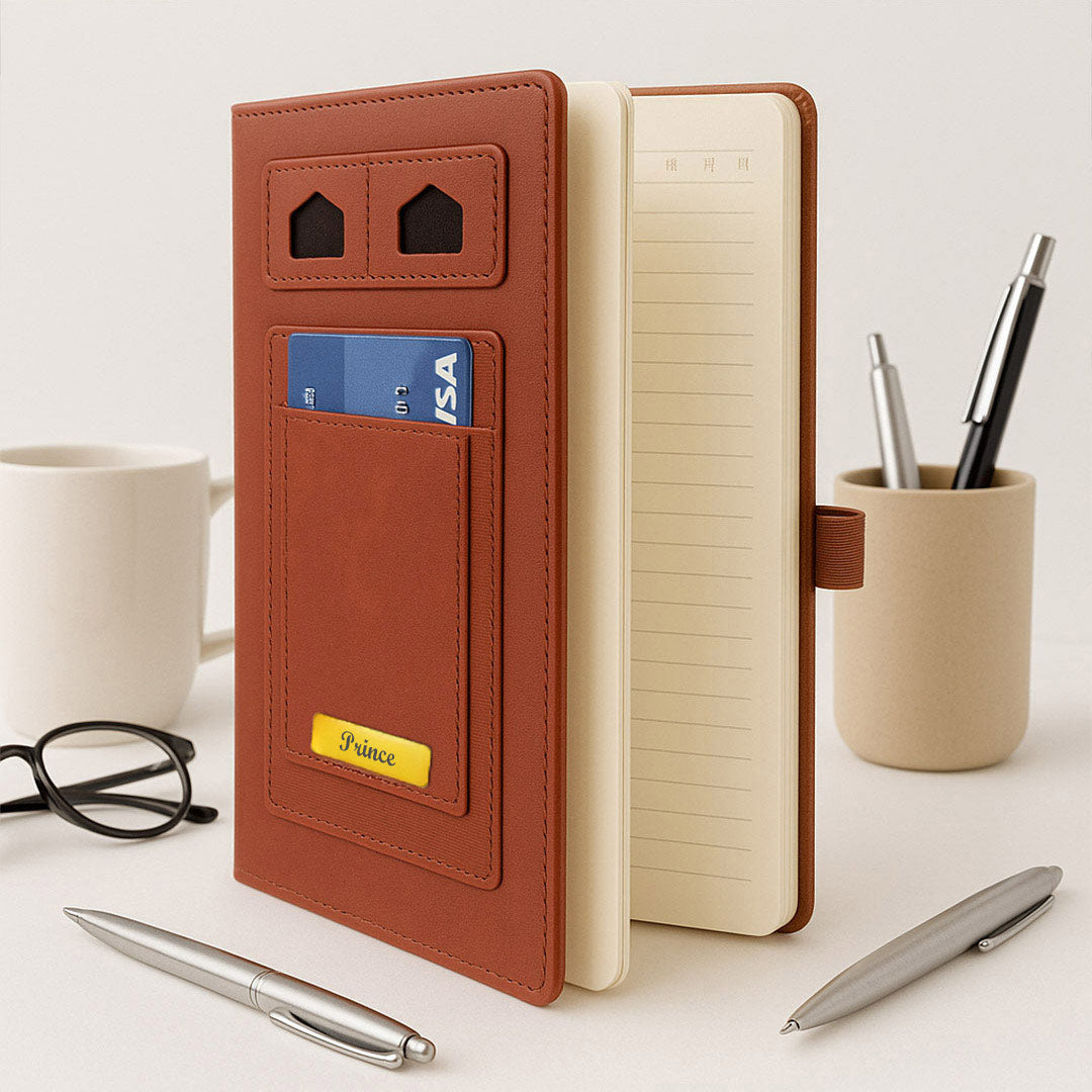 Personalized PU Leather Executive Diary with Name Plate & Card Holder | Premium A5 Journal Gift for Professionals, Office Use & Corporate Gifting | Love Craft Gifts™