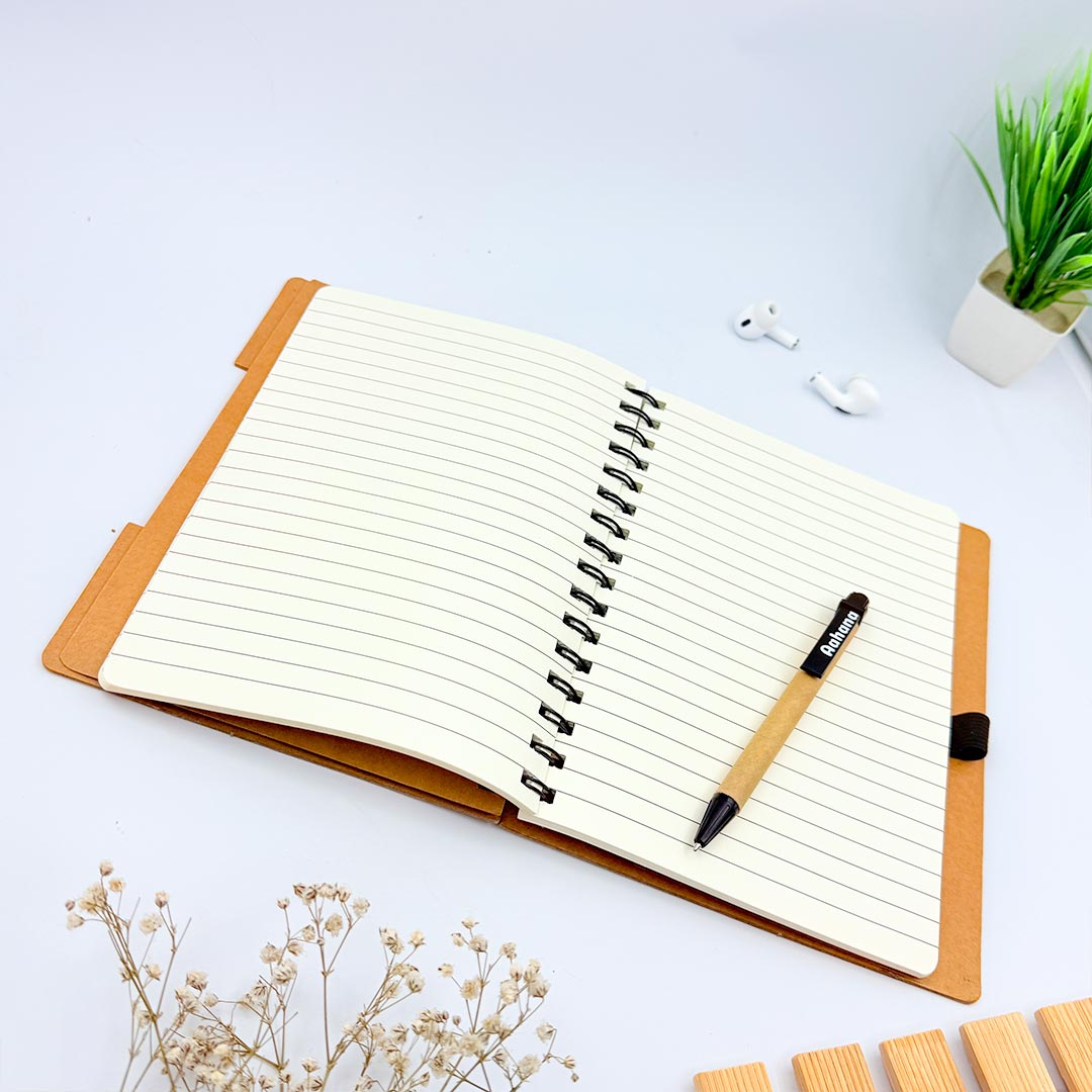 Personalized Spiral Notebook with Pen & Sticky Notes | Custom Name Engraved A5 Journal for Office, Study & Daily Planning - 7x5" | Love Craft Gifts™