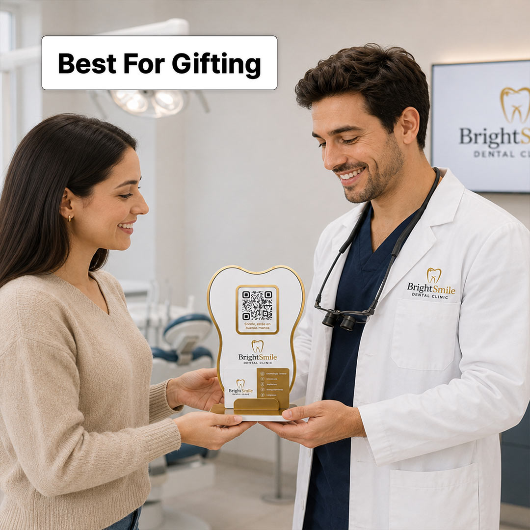 Personalized Dental Clinic QR Stand with Custom Logo & Branding | Premium Business Display Gift for Dentists & Clinics - 9x6" | Love Craft Gifts™