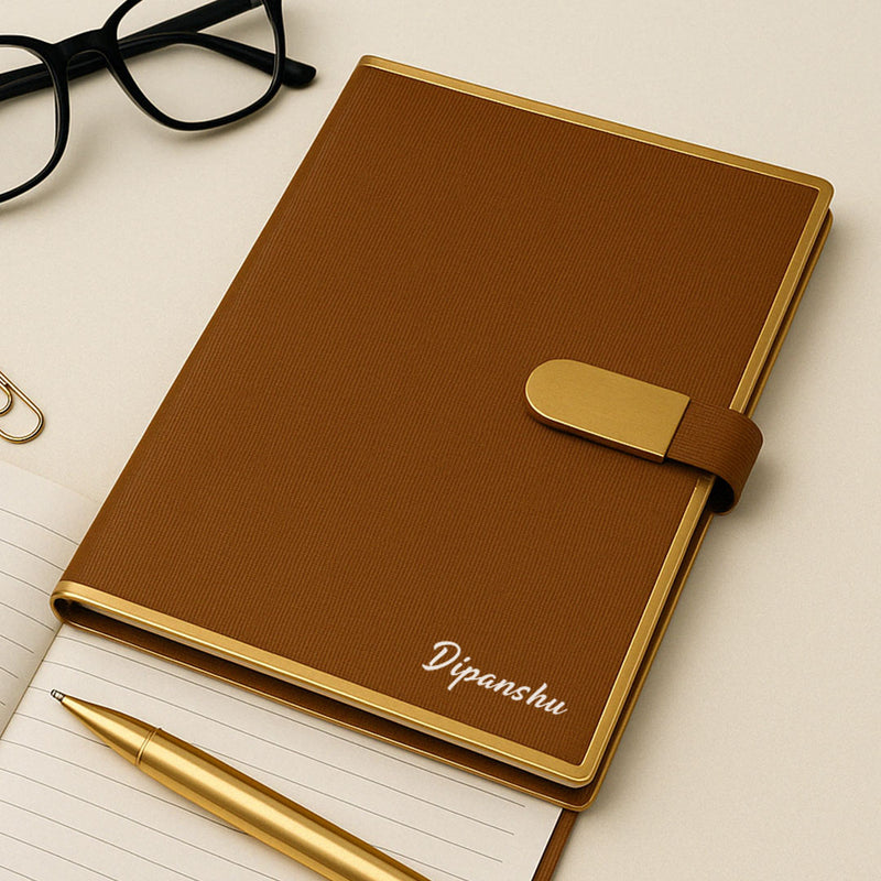 Personalized Premium Gold-Trim Diary – Elegant Brown Notebook with Name Print | Love Craft Gifts