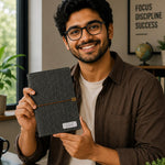 Personalized Fabric Texture Diary Notebook with Custom Name Plate | Premium Executive Journal for Office, Study & Daily Planning - Black A5 Size | Love Craft Gifts™