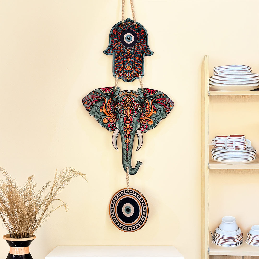 Decorative Elephant Evil Eye Wall Hanging (9x18") | Love Craft Gifts