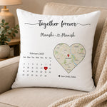 Personalized Together Forever Calendar Map Cushion Cover with Custom Names & Date | Romantic Anniversary Gift for Couples, Husband, Wife & Newlyweds - 12x12" | Love Craft Gifts™