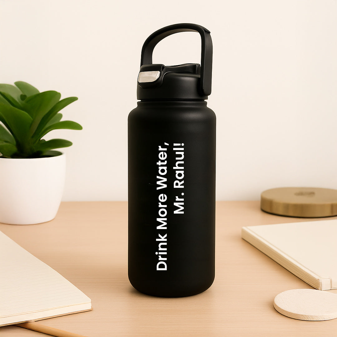Personalized Black Water Bottle Set | Love Craft Gifts