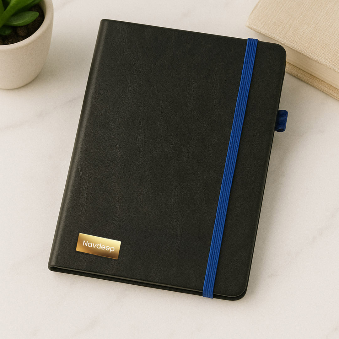 Personalized Dark Blue Gift Set – Custom Diary, Pen & Black Bottle Combo for Professionals | Love Craft Gifts