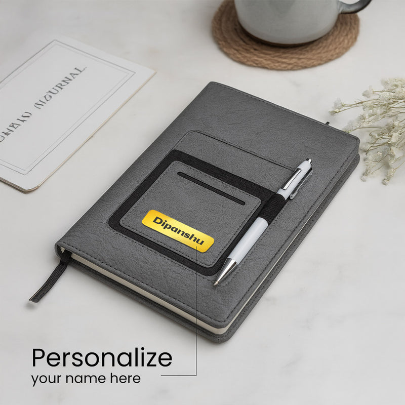 Personalized Grey Notebook with Pen Holder | Love Craft Gifts