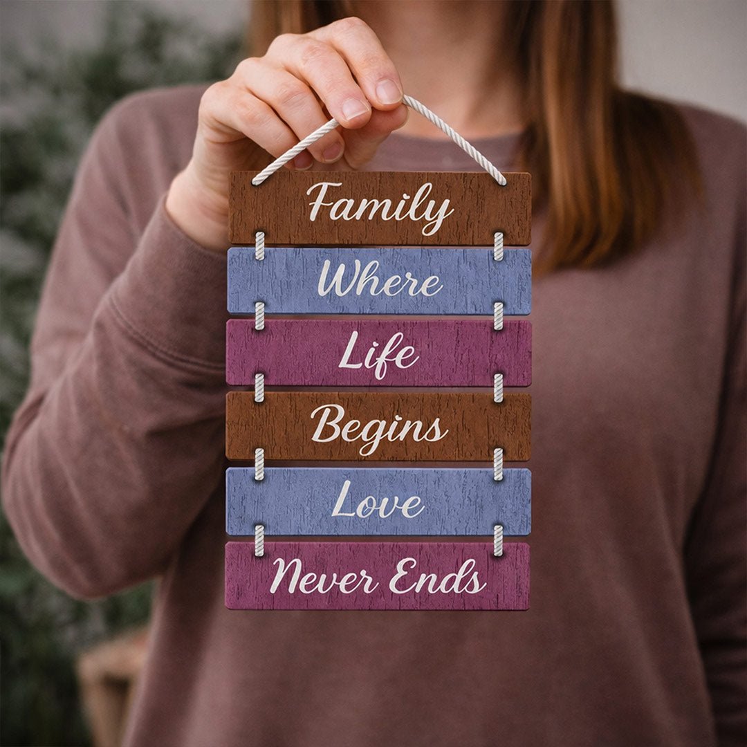 Family Quote Wooden Hanging Wall Décor – Inspirational Multi Panel Wall Hanging (16×8 Inch) | Love Craft Gifts