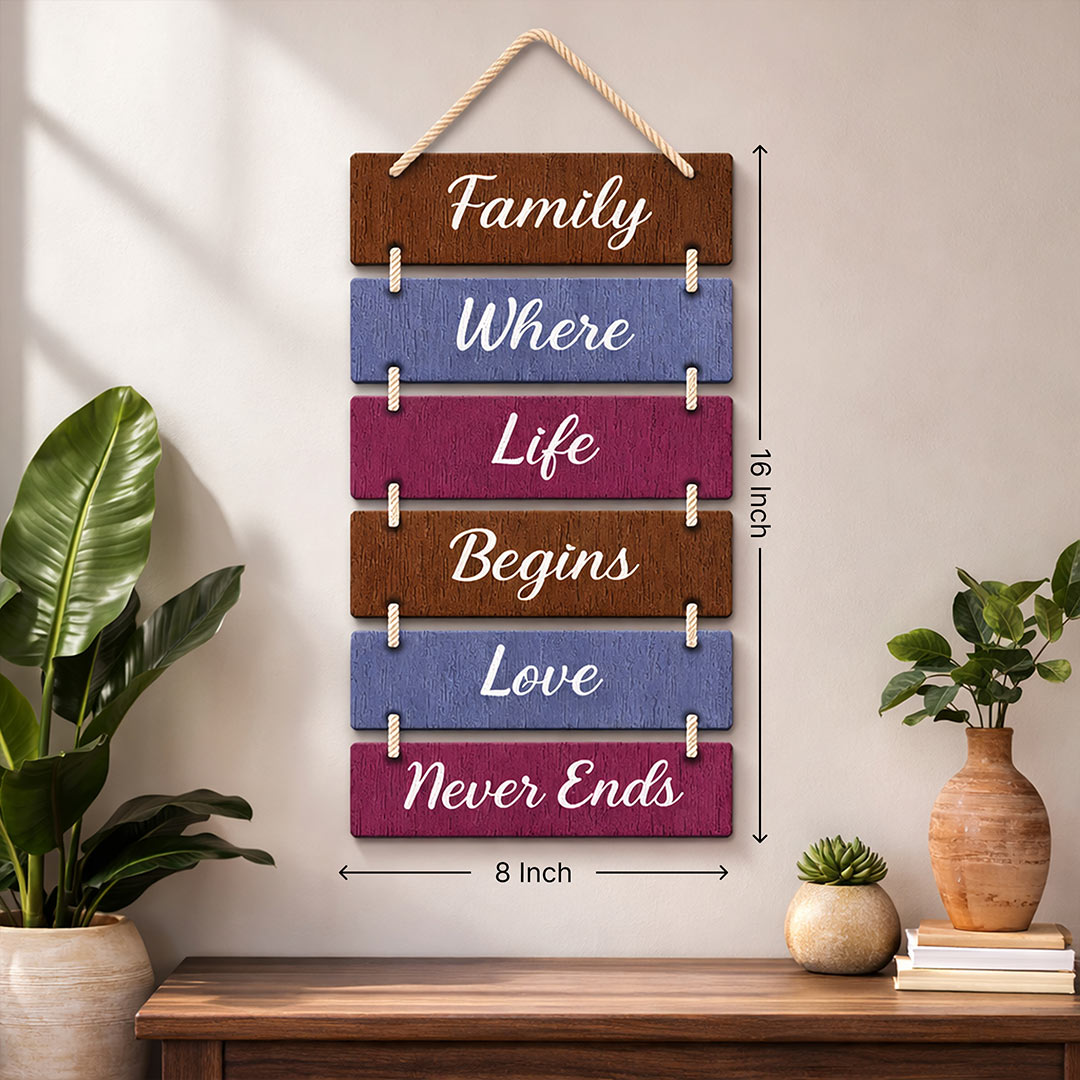 Family Quote Wooden Hanging Wall Décor – Inspirational Multi Panel Wall Hanging (16×8 Inch) | Love Craft Gifts