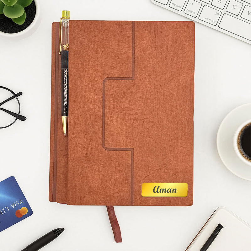 Personalized Brown Leather Notebook with Pen – Custom Name Diary Gift Set | Love Craft Gifts