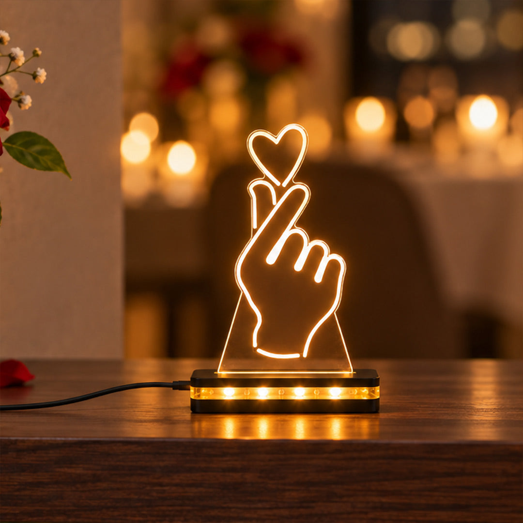 Finger Heart LED Acrylic Lamp 5x6″ | Romantic Gift | Love Craft Gifts™
