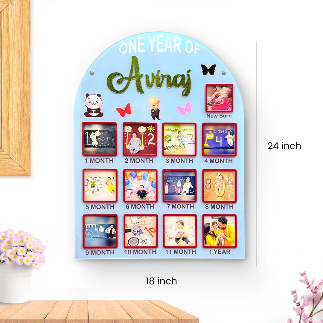 One Year Baby Milestone Photo Frame | Personalized Toddler Memory Board | Newborn to 1 Year Growth Chart Gift | Love Craft Gifts