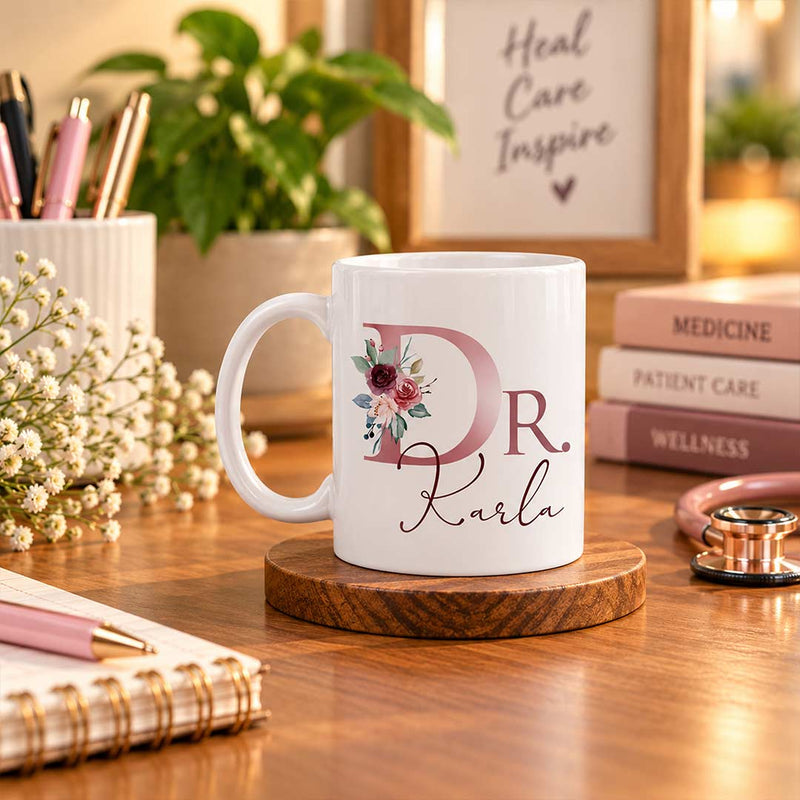 Floral Initial Doctor Mug | Personalized Birthday Gift for Doctor | Love Craft Gifts™