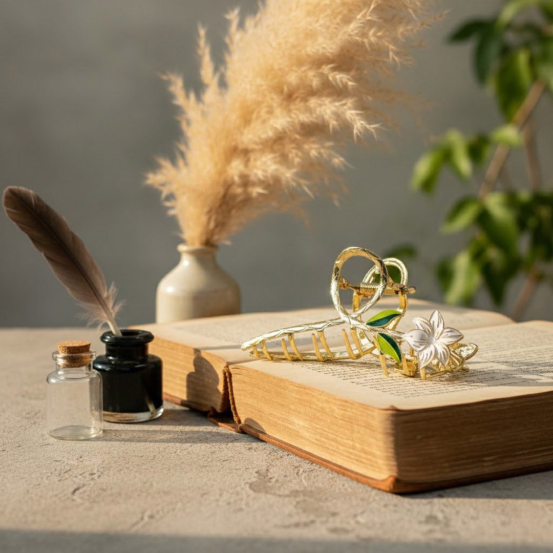 Golden Floral Hair Claw Clip for Women – Premium Metal Hair Accessory | Love Craft Gifts