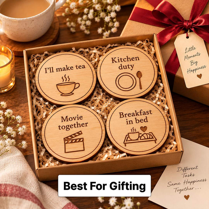 Fun Couple Activity Coasters with Tea, Movie & Breakfast Prompts | Love Craft Gifts™