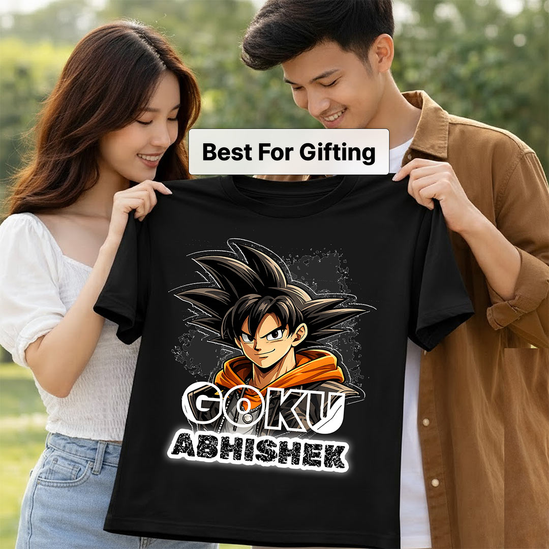 Personalized GOKU Anime Name T-Shirt for Men & Women – Custom Printed Black Tee | Love Craft Gifts