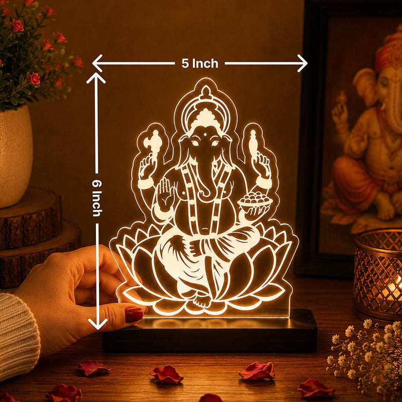 Lord Ganesha LED Acrylic Lamp – Ganpati Bappa Night Light for Home Temple, Spiritual Decor & Religious Gift | LoveCraftGifts™