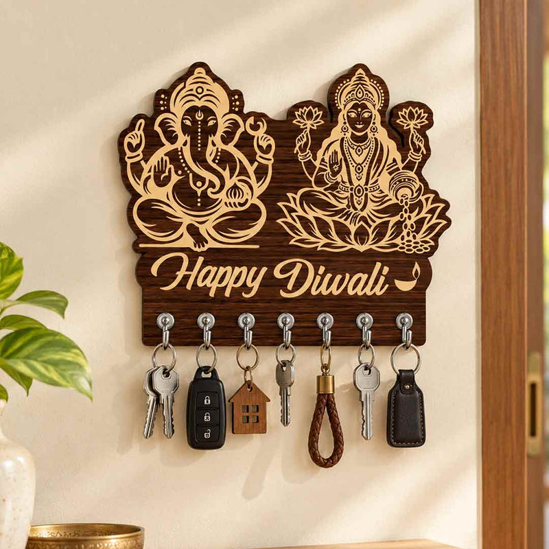 Ganesha Lakshmi Diwali Wall Key Hanger with Seven Hooks for Home Entrance | Love Craft Gifts™