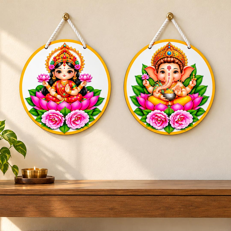 Ganesha Lakshmi Round Hanging Pair 6x6" for Main Door & Pooja Space | Love Craft Gifts™