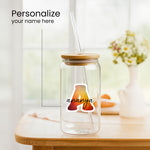 Custom Glass Tumbler with Straw & Bamboo Lid | Personalized with Name & Initial | Love Craft Gifts