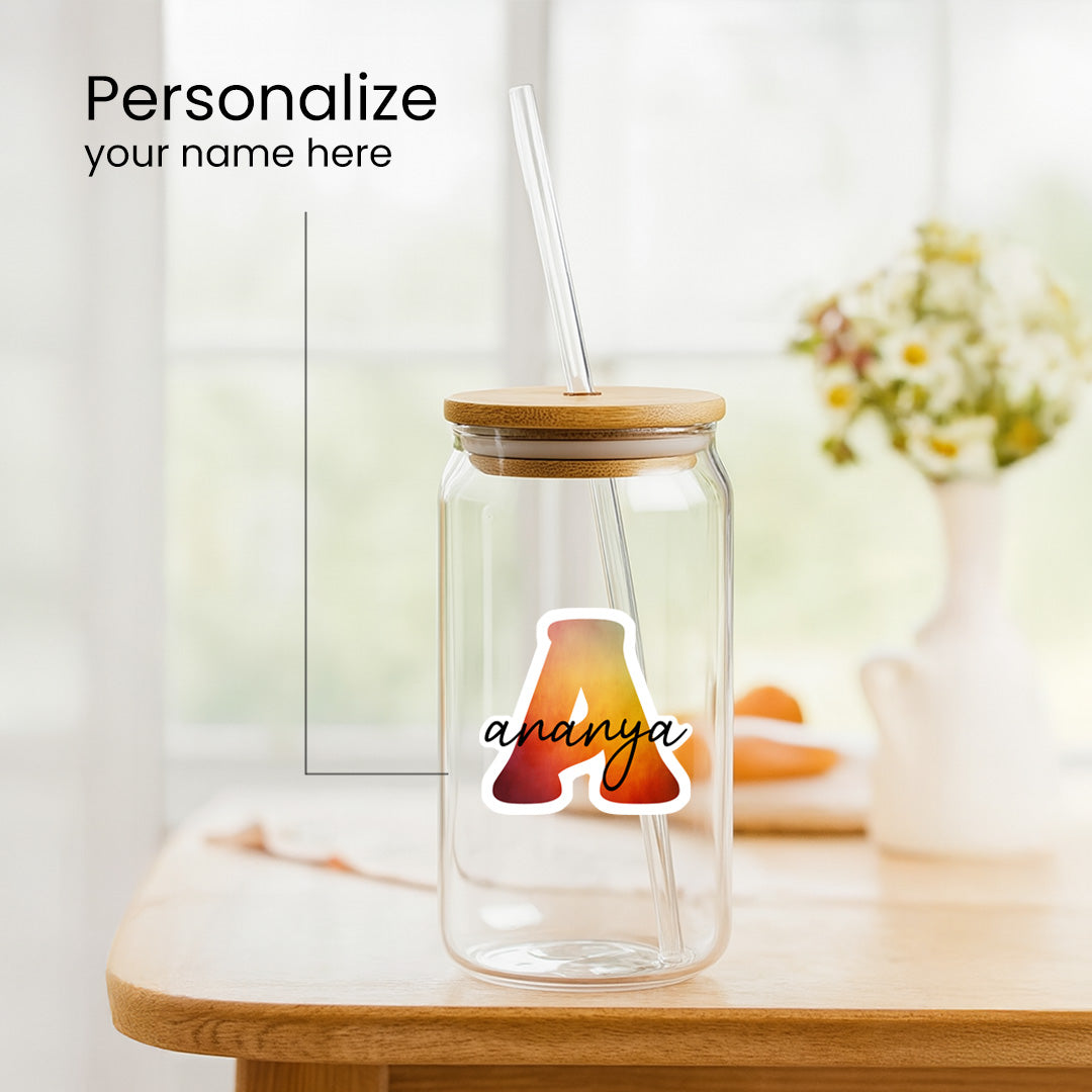 Custom Glass Tumbler with Straw & Bamboo Lid | Personalized with Name & Initial | Love Craft Gifts