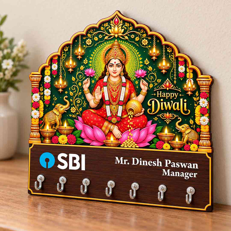 Goddess Lakshmi Wall Key Hanger 10x10" with Custom Name & Designation | Love Craft Gifts™