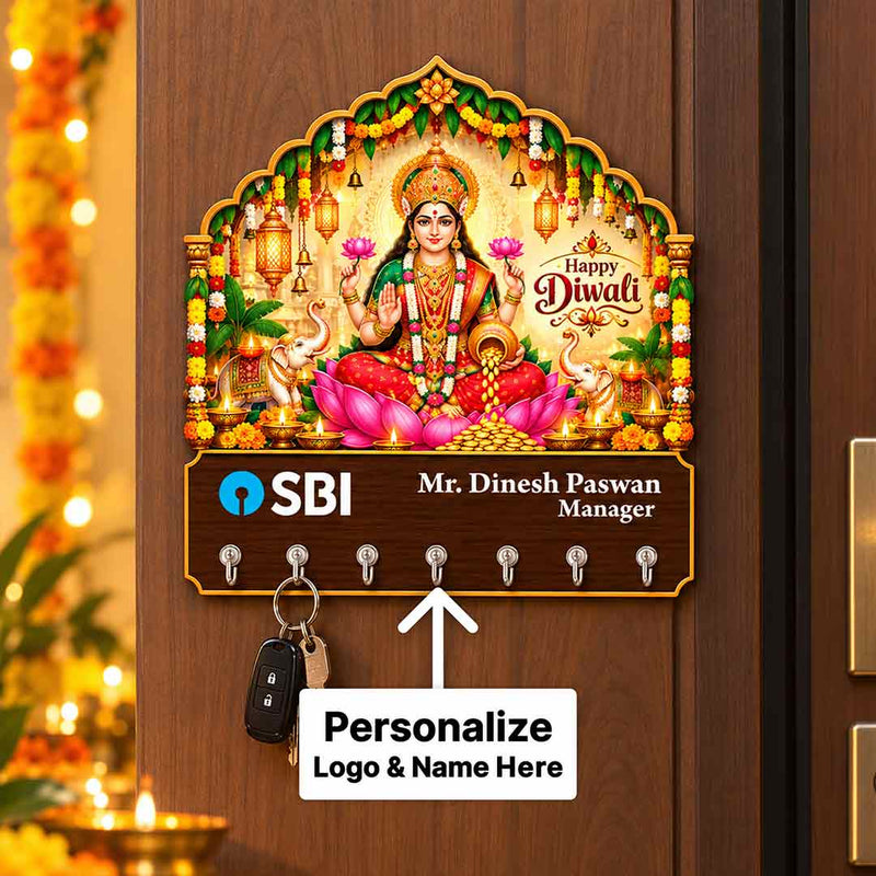 Goddess Lakshmi Wall Key Hanger 10x11" with Custom Name & Designation | Love Craft Gifts™
