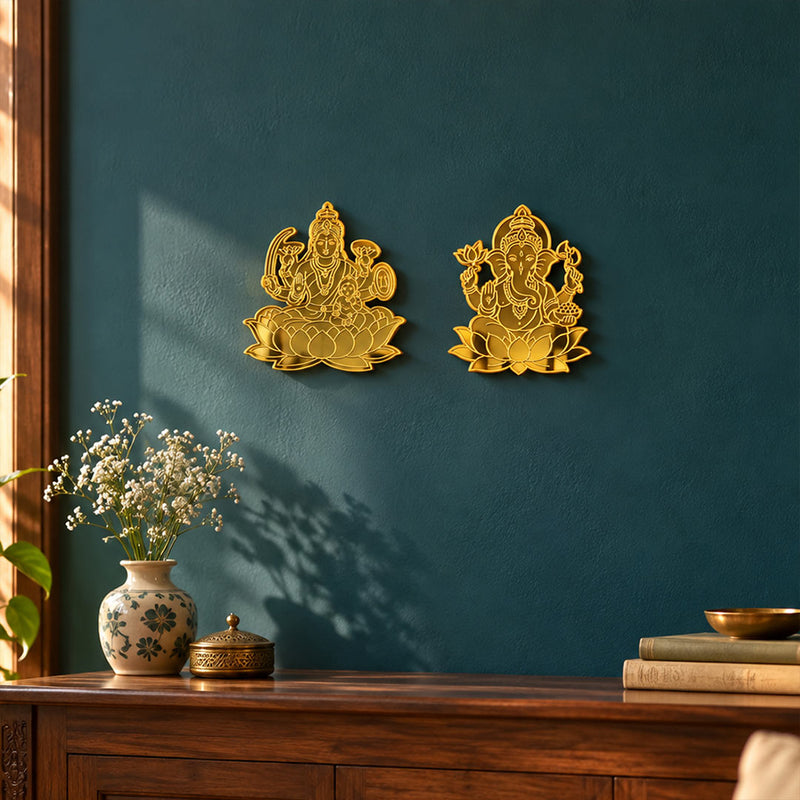 Golden Acrylic Lakshmi Ganesha Decor | Diwali Home Entrance Wall Set | Love Craft Gifts™