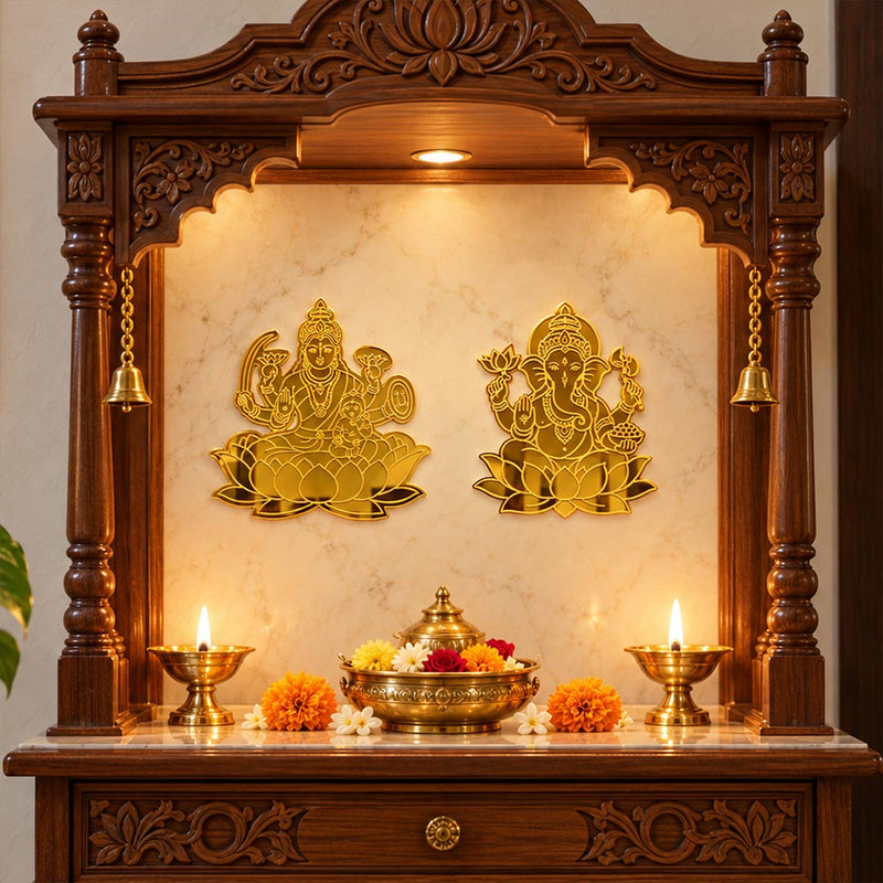 Golden Lakshmi Ganesha Wall Decor Pair | Traditional New Home & Housewarming Gift | Love Craft Gifts™