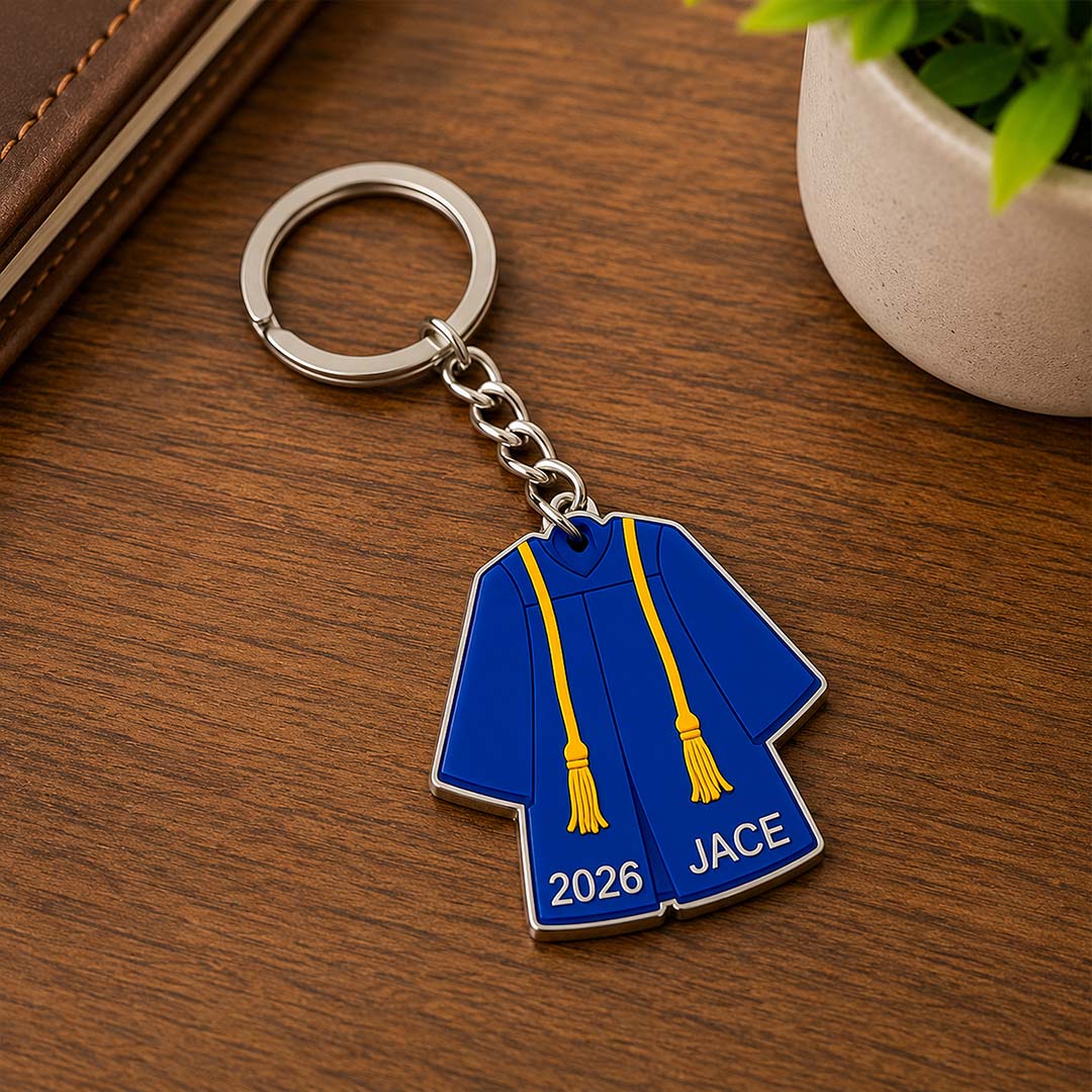 Personalized Graduation Gown Keyring with Name and Graduation Year | Love Craft Gifts™