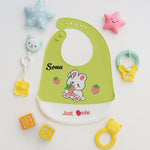 Personalized Bunny Silicone Bib for Babies – Green | Love Craft Gifts