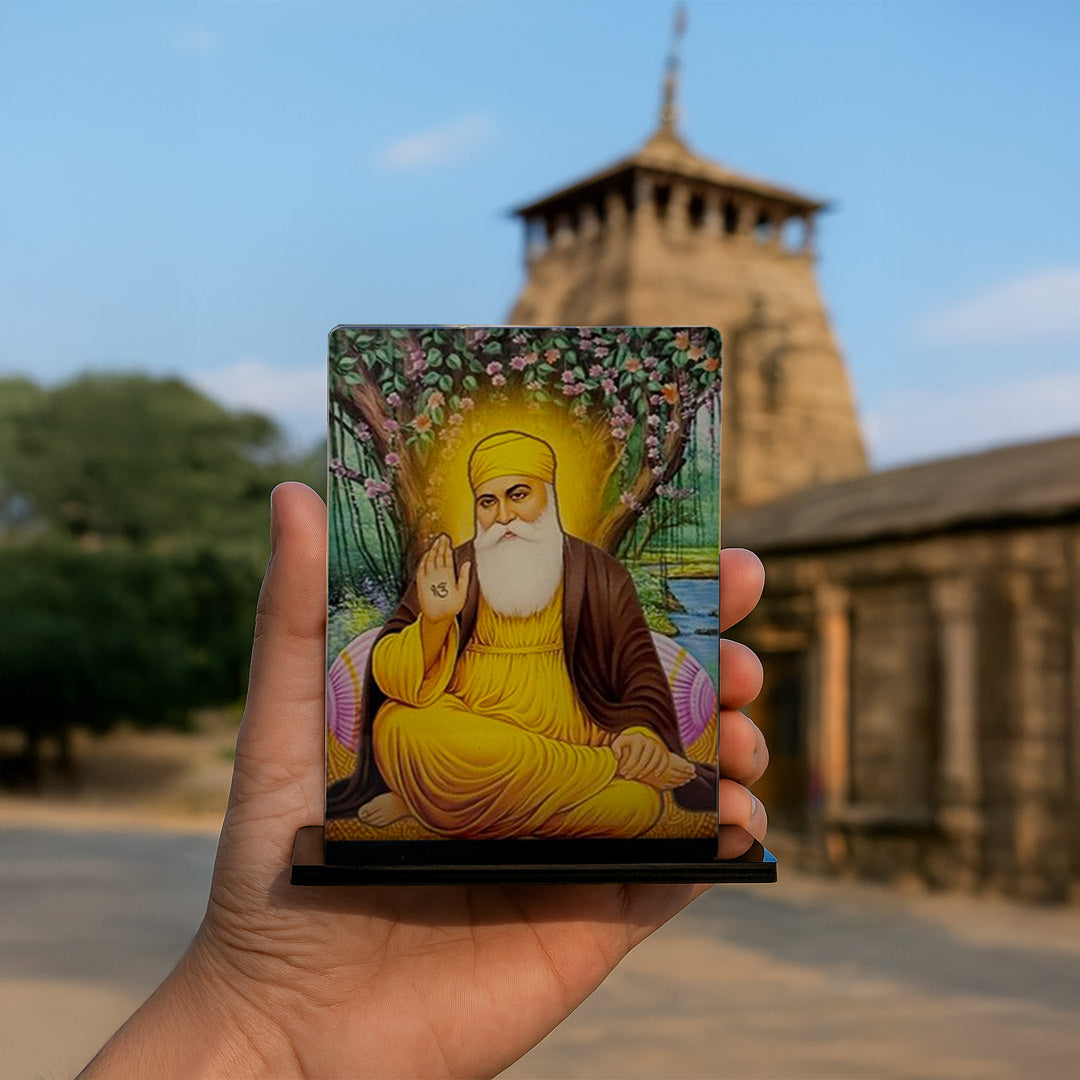 Guru Nanak Dev Ji Acrylic Car Dashboard Frame – UV Printed 4×6 Inch Spiritual Dashboard Decor