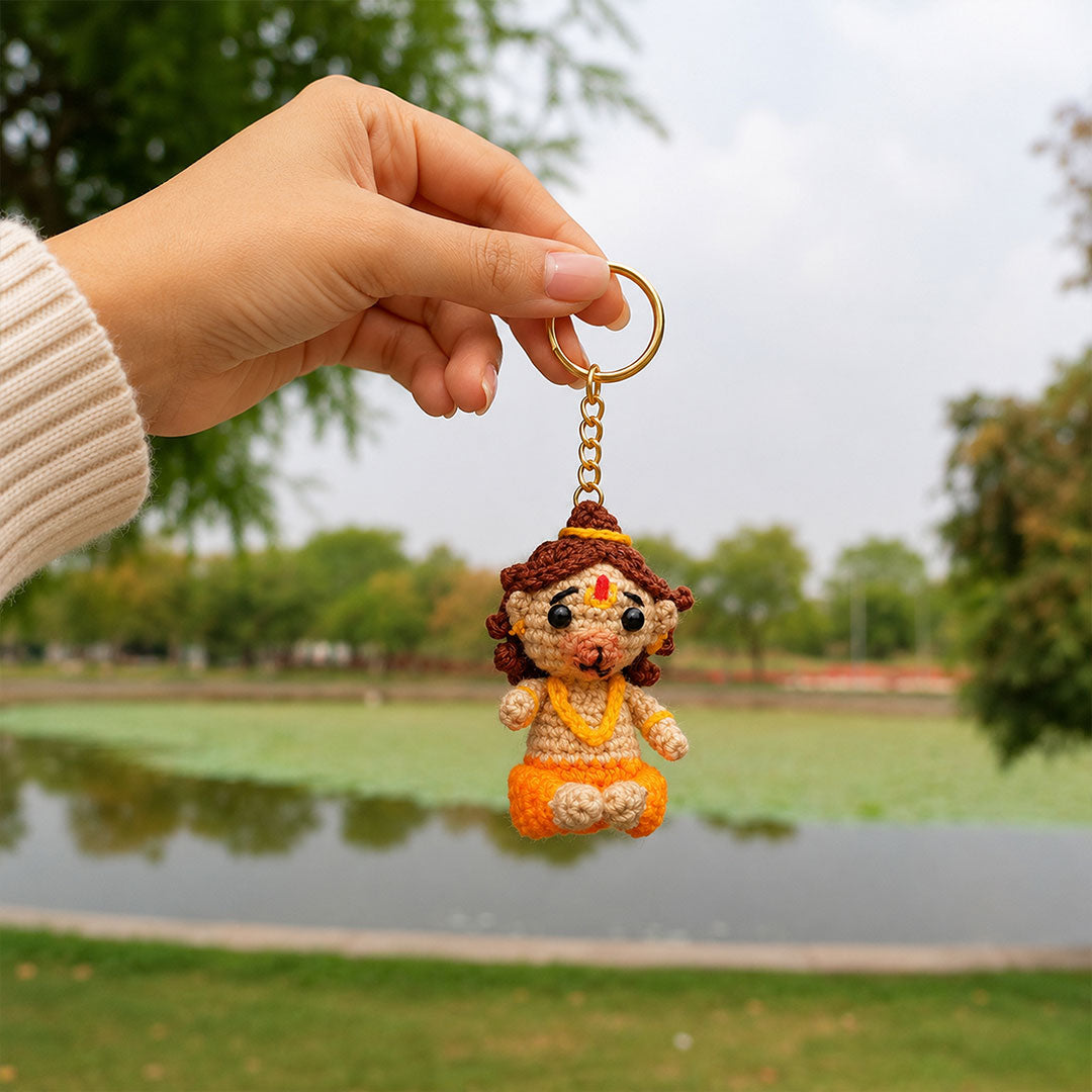 Handmade Crochet Lord Hanuman Keychain | Soft Amigurumi Religious Collectible | Love Craft Gifts™